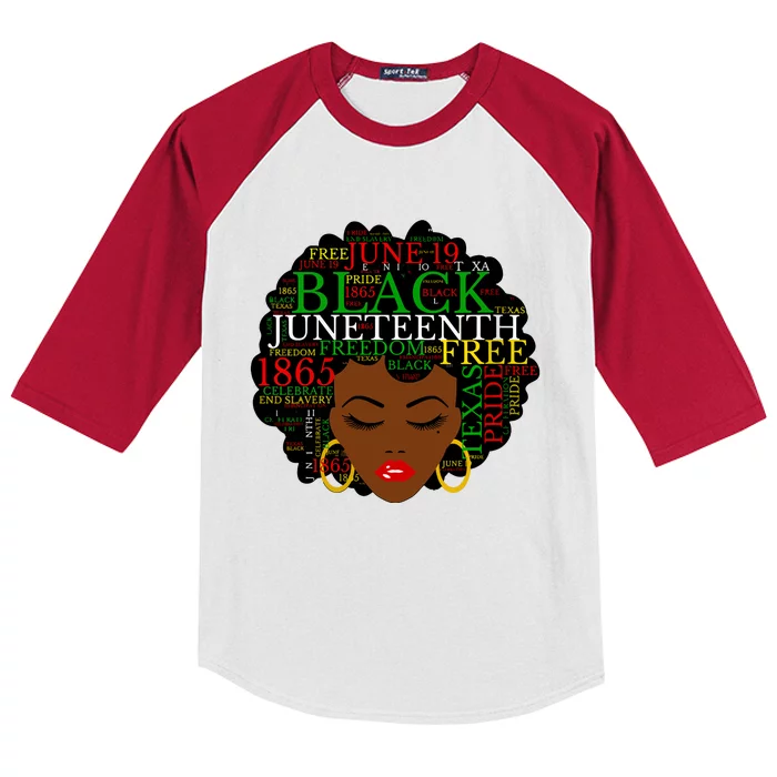 Juneteenth Melanin Black Women Natural Hair Afro Word Art Vneck Kids Colorblock Raglan Jersey