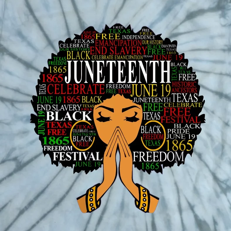 Juneteenth Melanin Black Women Natural Hair Afro Word Art Vneck Tie-Dye T-Shirt