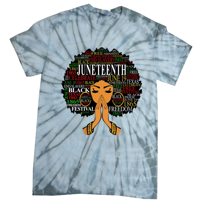 Juneteenth Melanin Black Women Natural Hair Afro Word Art Vneck Tie-Dye T-Shirt