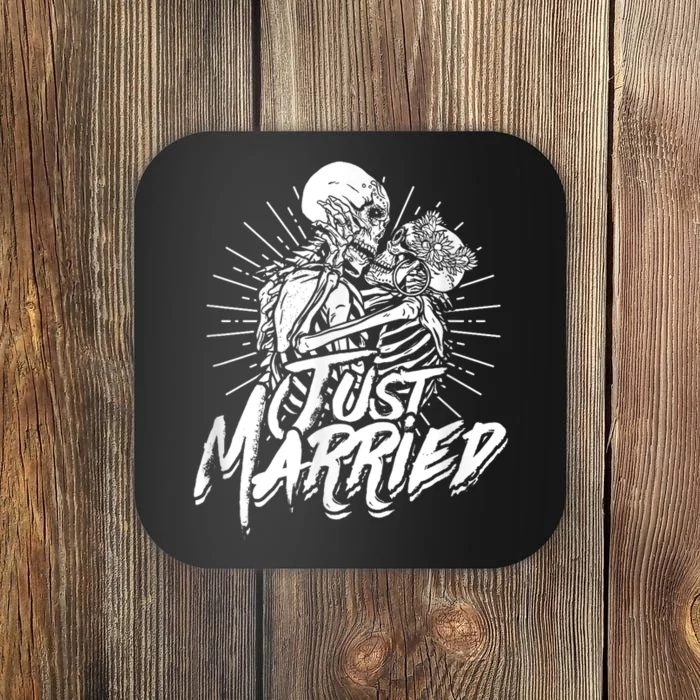 Just Married Bride And Groom Skeleton Couple Coaster