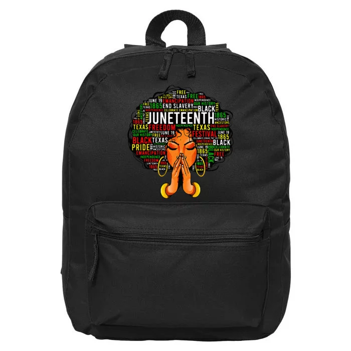 Juneteenth Melanin Black Wo Natural Hair Afro Word Art 16 in Basic Backpack