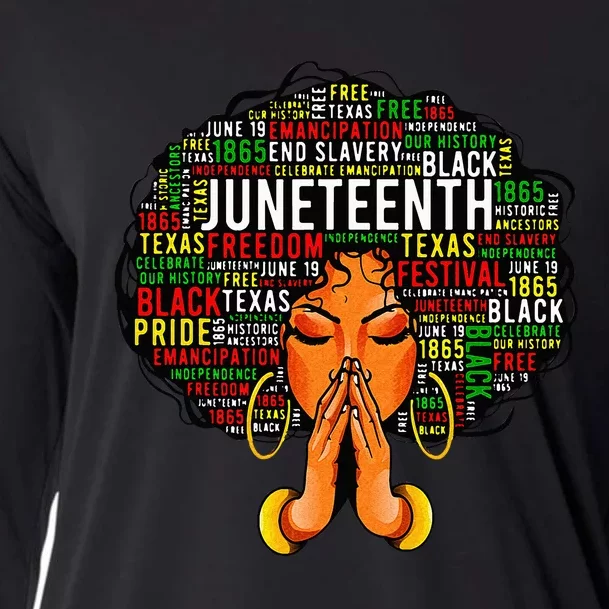 Juneteenth Melanin Black Wo Natural Hair Afro Word Art Cooling Performance Long Sleeve Crew