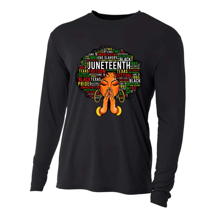 Juneteenth Melanin Black Wo Natural Hair Afro Word Art Cooling Performance Long Sleeve Crew