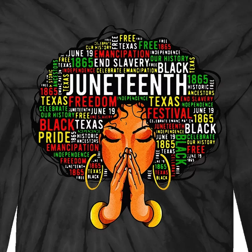 Juneteenth Melanin Black Wo Natural Hair Afro Word Art Tie-Dye Long Sleeve Shirt