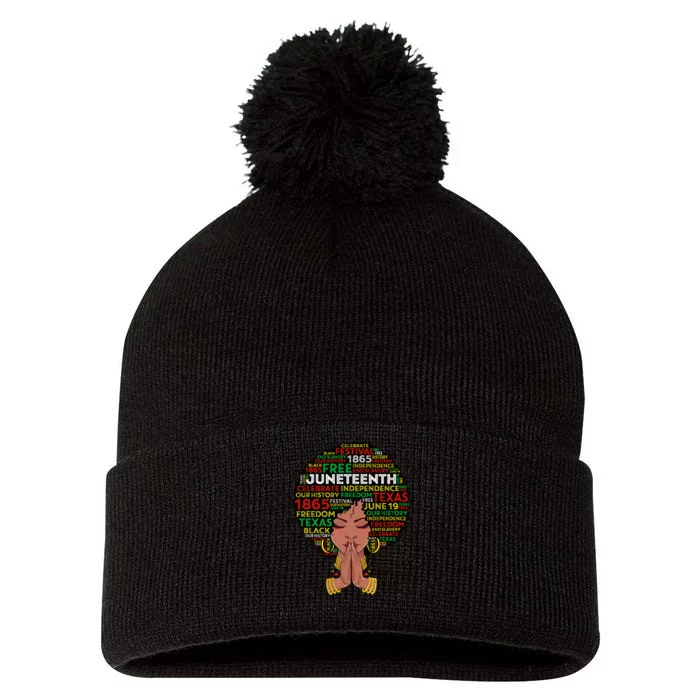 Juneteenth Melanin Black Wo Natural Hair Afro Queen Pom Pom 12in Knit Beanie