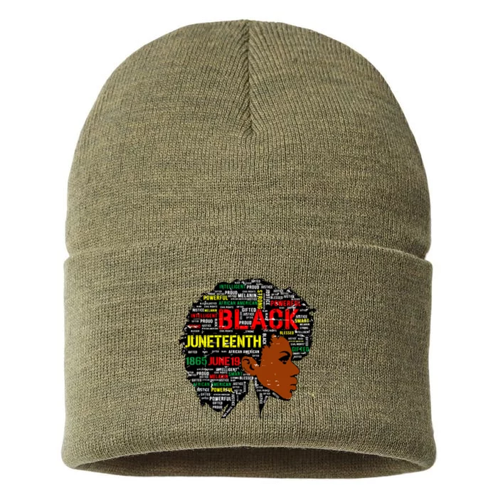 Juneteenth Melanin Black Women Natural Hair Afro Word Art 8019 Sustainable Knit Beanie