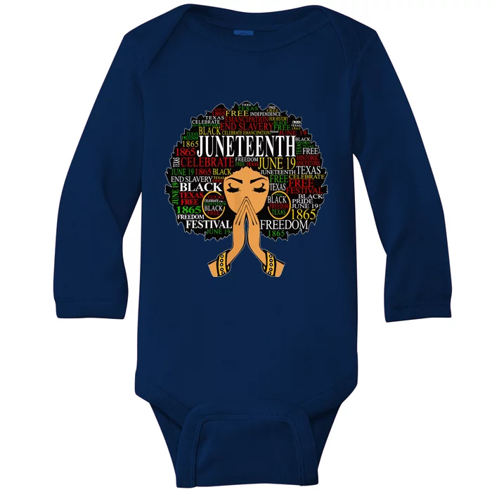 Juneteenth Melanin Black Women Natural Hair Afro Word Art Baby Long Sleeve Bodysuit