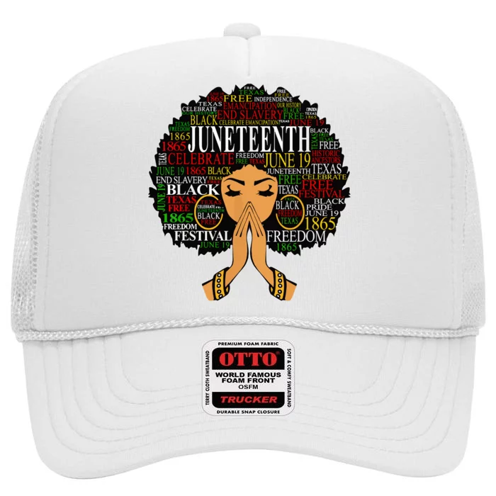 Juneteenth Melanin Black Women Natural Hair Afro Word Art High Crown Mesh Trucker Hat