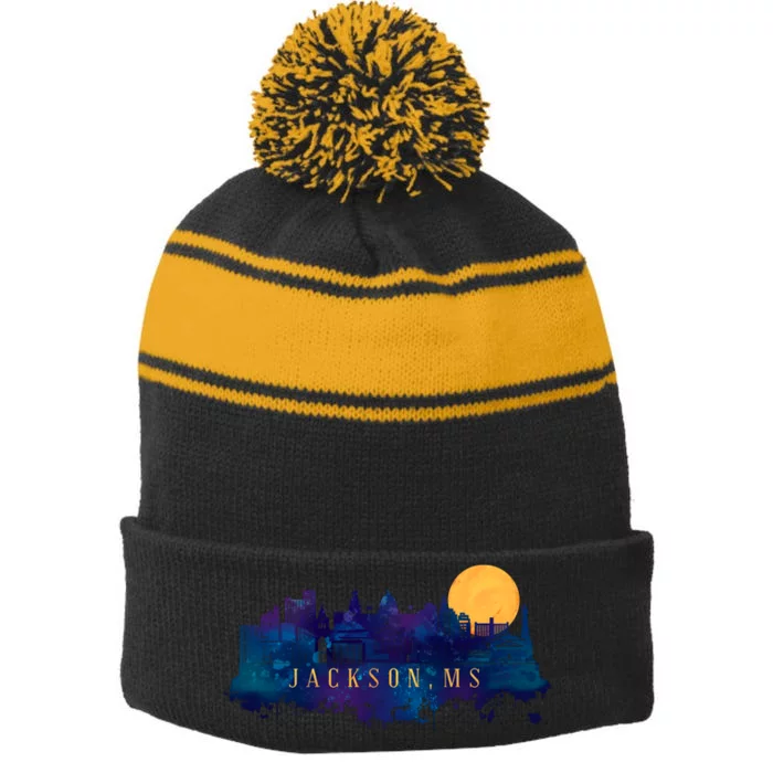 Jackson Mississippi City Stripe Pom Pom Beanie