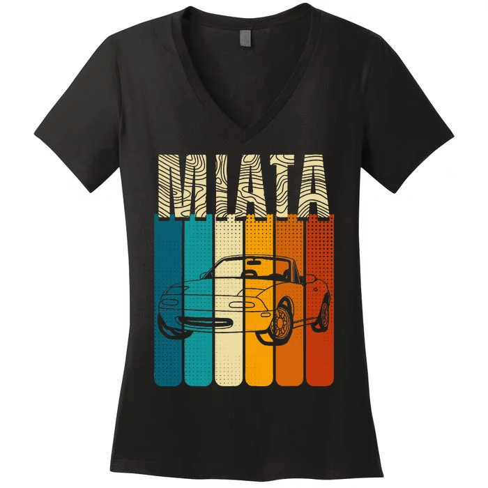 Japanese Miata Car Retro Sports Car Legend 90s Women's V-Neck T-Shirt