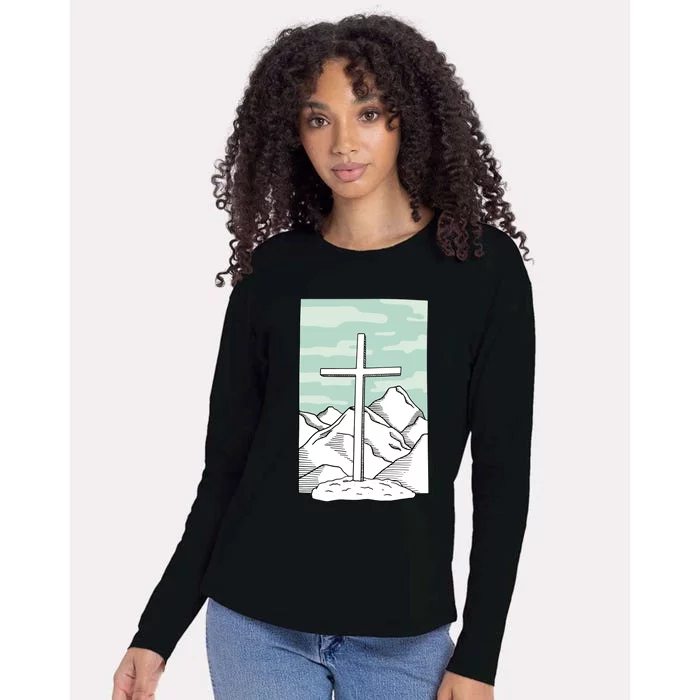 Jesus Mountain Cross Womens Cotton Relaxed Long Sleeve T-Shirt