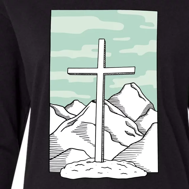 Jesus Mountain Cross Womens Cotton Relaxed Long Sleeve T-Shirt