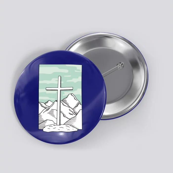 Jesus Mountain Cross Button