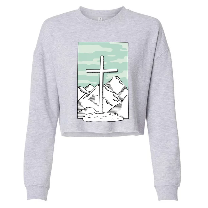 Jesus Mountain Cross Cropped Pullover Crew