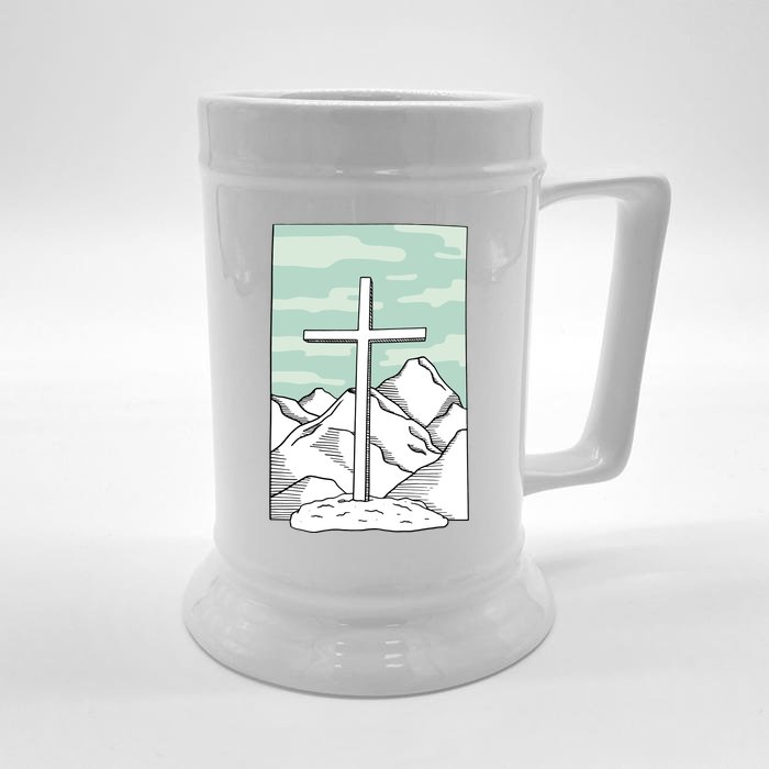 Jesus Mountain Cross Front & Back Beer Stein