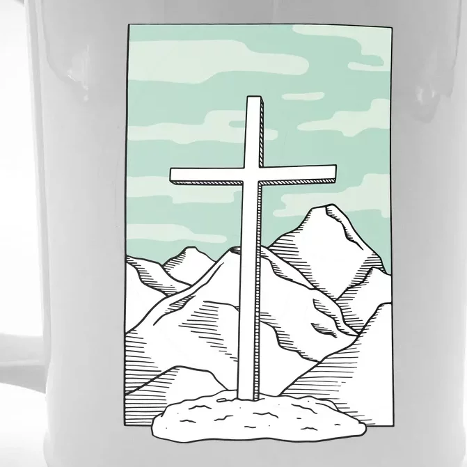 Jesus Mountain Cross Front & Back Beer Stein