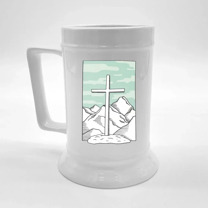 Jesus Mountain Cross Front & Back Beer Stein