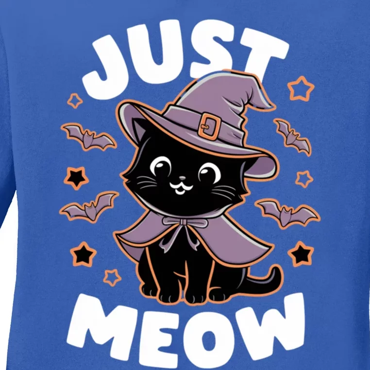 Just Meow Cute Black Cat Halloween Witch Costume Funny Gift Ladies Long Sleeve Shirt