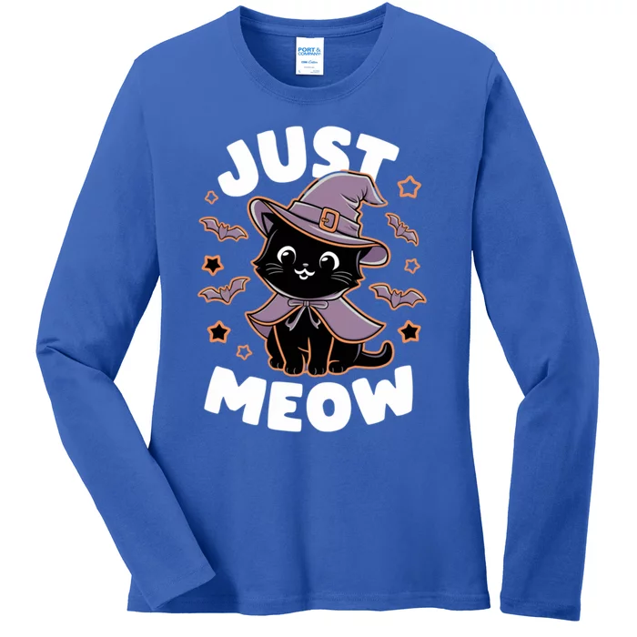 Just Meow Cute Black Cat Halloween Witch Costume Funny Gift Ladies Long Sleeve Shirt