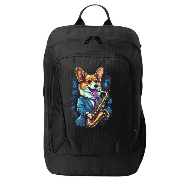 Jazz Musician Corgi Dog Saxophone City Backpack