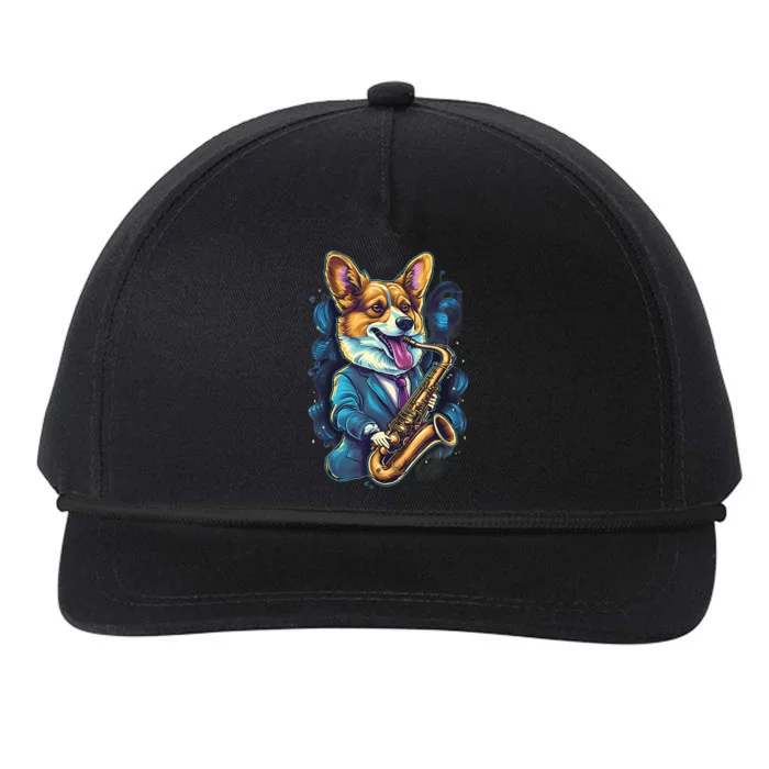 Jazz Musician Corgi Dog Saxophone Snapback Five-Panel Rope Hat