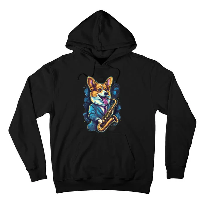 Jazz Musician Corgi Dog Saxophone Tall Hoodie