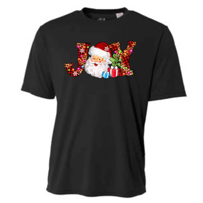 Joy Merry Christmas Santa Claus Xmas Lights Buffalo Plaid Gift Cooling Performance Crew T-Shirt