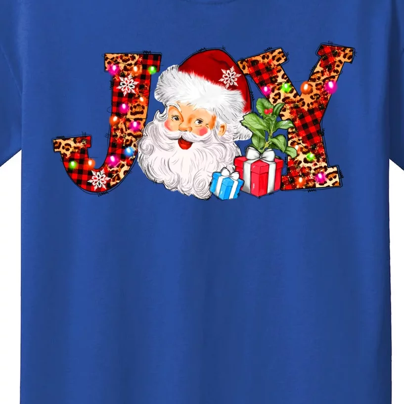 Joy Merry Christmas Santa Claus Xmas Lights Buffalo Plaid Gift Kids T-Shirt