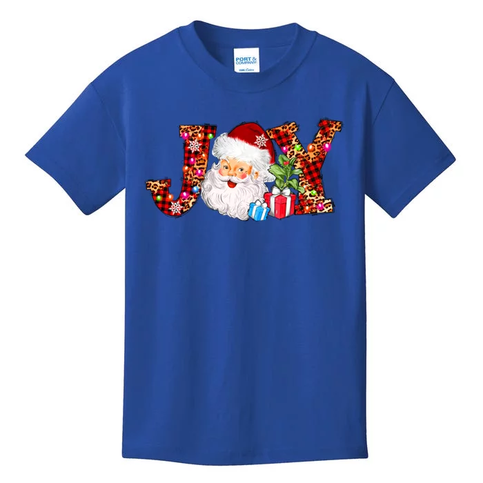 Joy Merry Christmas Santa Claus Xmas Lights Buffalo Plaid Gift Kids T-Shirt