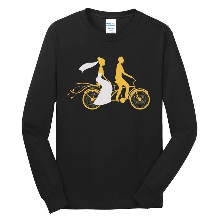 Just Married Couple Tandem Bike Wedding Anniversary Marriage Tall Long Sleeve T-Shirt