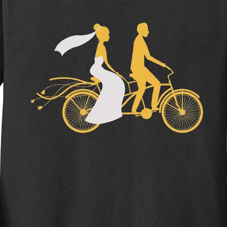 Just Married Couple Tandem Bike Wedding Anniversary Marriage Kids Long Sleeve Shirt