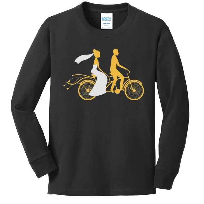 Just Married Couple Tandem Bike Wedding Anniversary Marriage Kids Long Sleeve Shirt