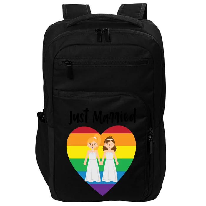 Just Married Double Bride Lesbian Pride Rainbow Color Print Gift Impact Tech Backpack