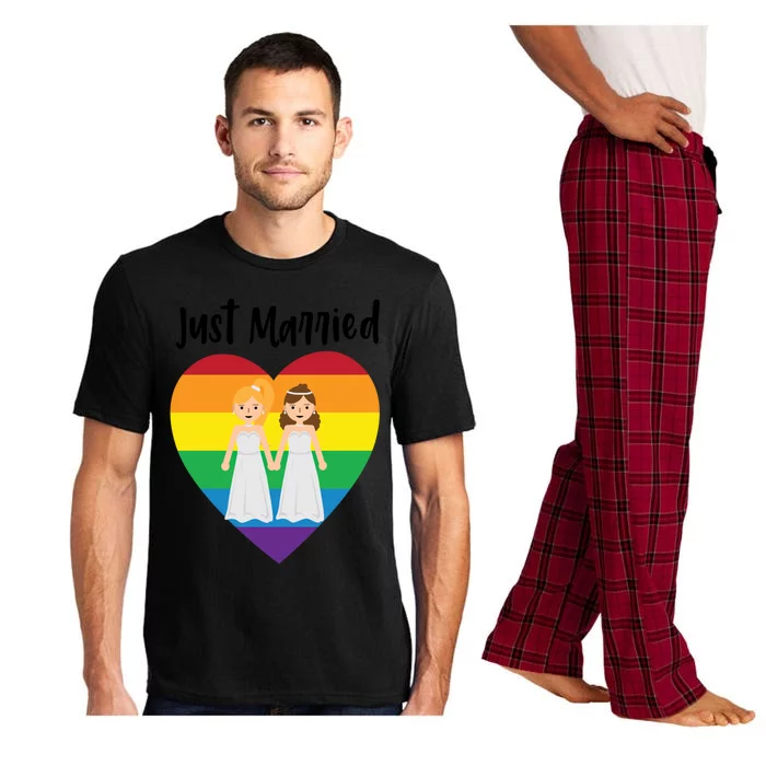 Just Married Double Bride Lesbian Pride Rainbow Color Print Gift Pajama Set