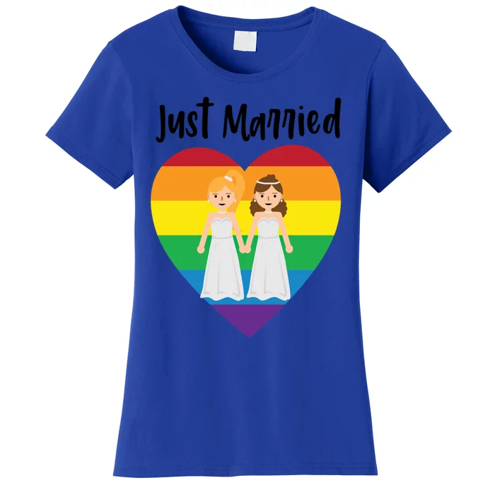 Just Married Double Bride Lesbian Pride Rainbow Color Print Gift Women's T-Shirt