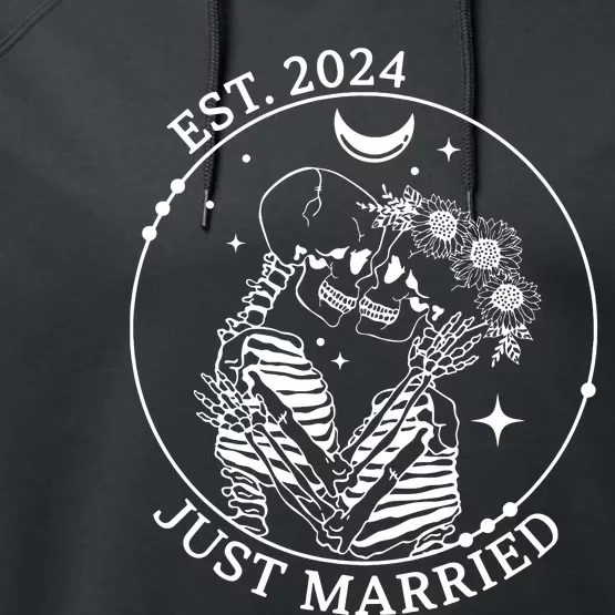 Just Married Est 2024 Halloween Skeleton Couples Matching Performance Fleece Hoodie