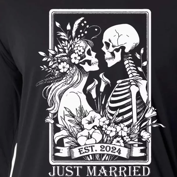 Just Married Est 2024 Halloween Skeleton Couples Cooling Performance Long Sleeve Crew