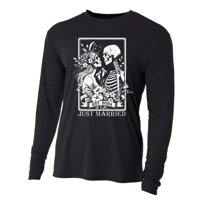 Just Married Est 2024 Halloween Skeleton Couples Cooling Performance Long Sleeve Crew