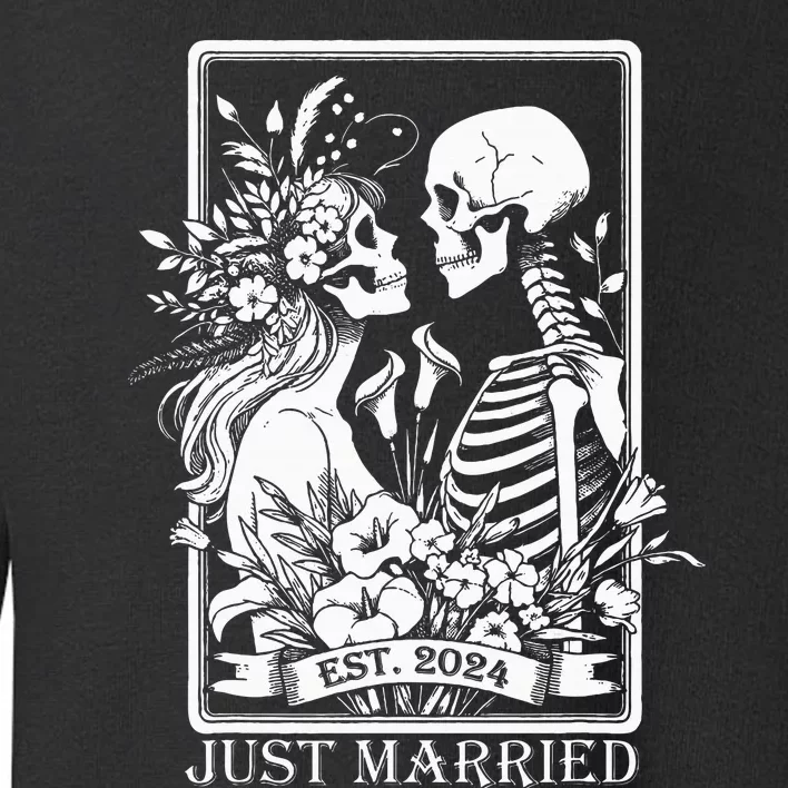 Just Married Est 2024 Halloween Skeleton Couples Toddler Sweatshirt