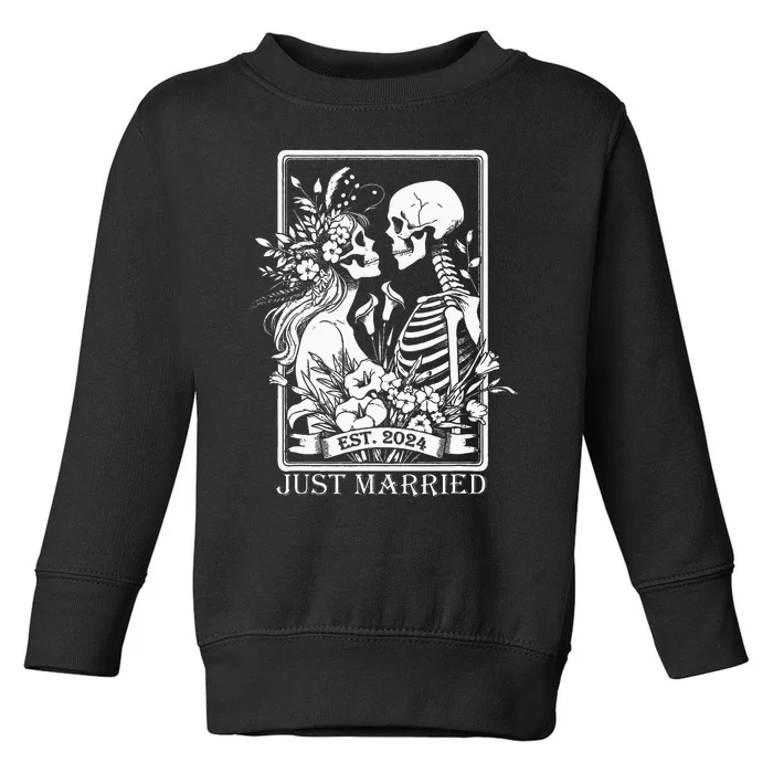 Just Married Est 2024 Halloween Skeleton Couples Toddler Sweatshirt