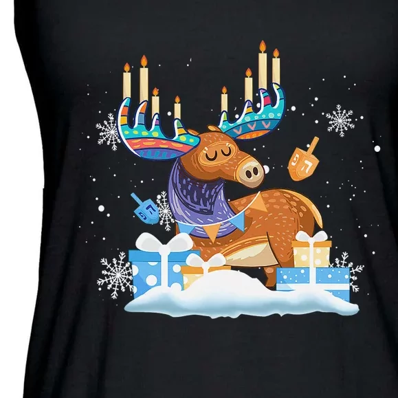 Jewish Moose Funny Hanukkah Shirt Moose Pajamas Gifts Girls Ladies Essential Flowy Tank