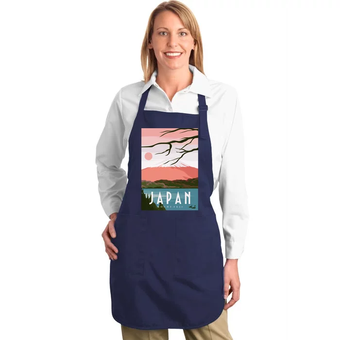 Japan Mount Fuji Retro Vintage Poster Full-Length Apron With Pocket