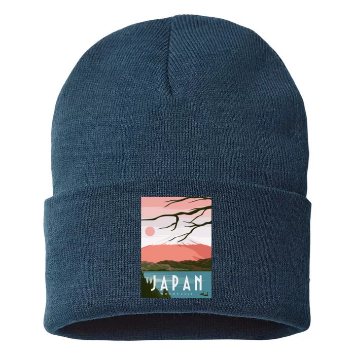 Japan Mount Fuji Retro Vintage Poster Sustainable Knit Beanie