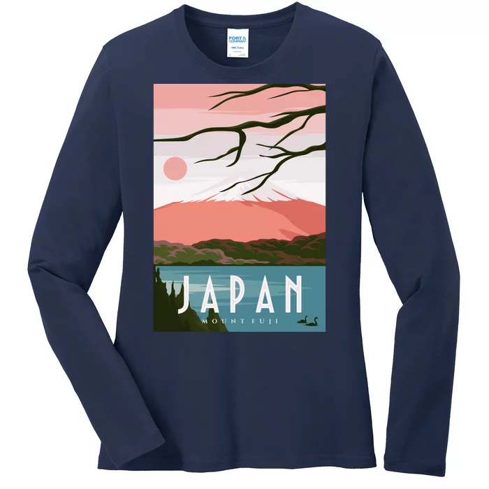 Japan Mount Fuji Retro Vintage Poster Ladies Long Sleeve Shirt