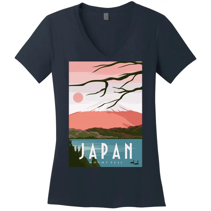 Japan Mount Fuji Retro Vintage Poster Women's V-Neck T-Shirt