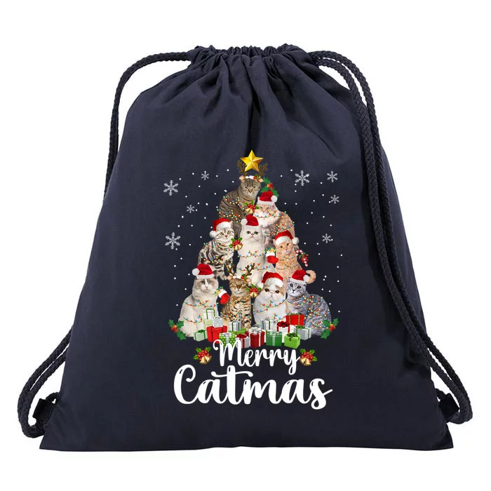 Jingle Meows Funny Cats Christmas Tees For Cat Lovers Gift Drawstring Bag