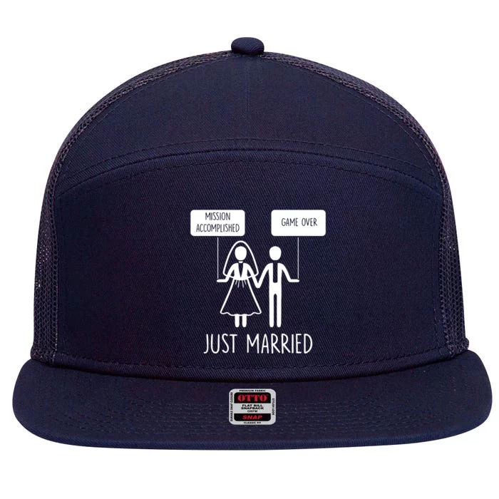 Just Married Game Over Bride 7 Panel Mesh Trucker Snapback Hat