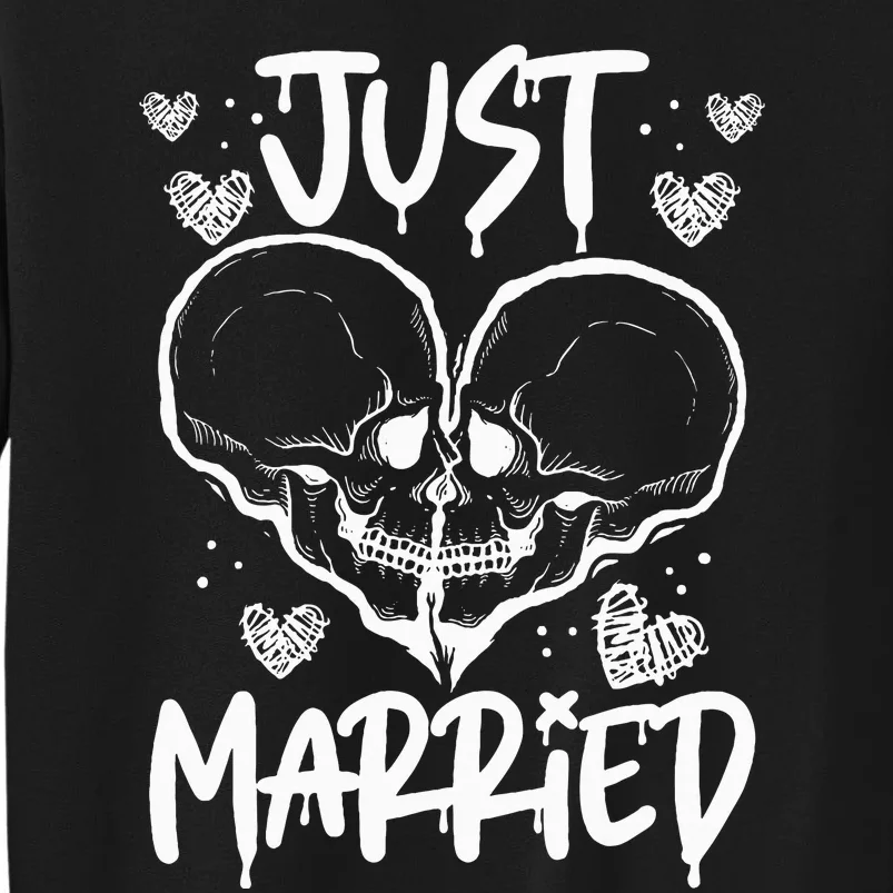 Just Married Halloween Skeleton Bride And Groom Wedding Tall Sweatshirt