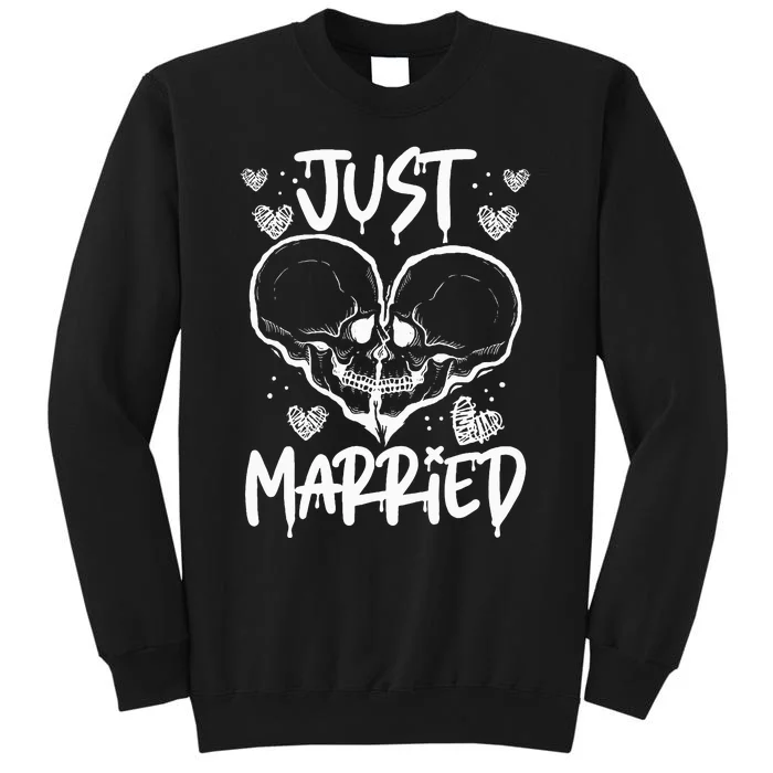 Just Married Halloween Skeleton Bride And Groom Wedding Tall Sweatshirt