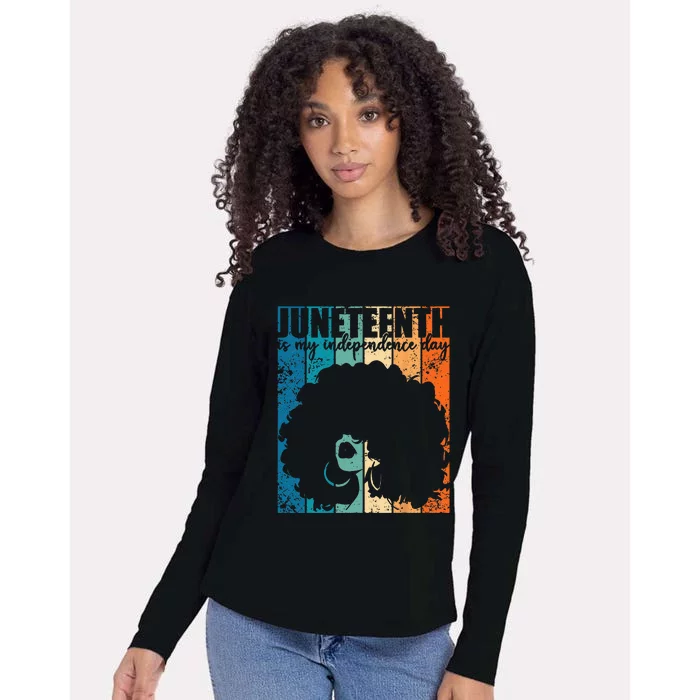 Juneteenth My Independence Day Retro Afro  Melanin Womens Cotton Relaxed Long Sleeve T-Shirt